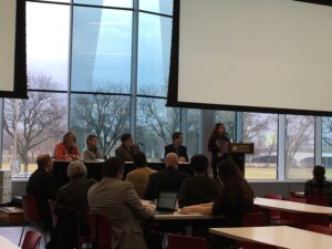 Regina Gong speaking at the close of LCC's OER Summit