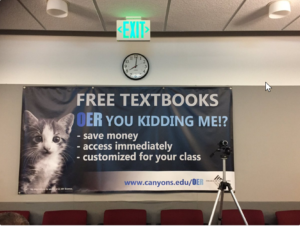 OER Cat Banner displayed at College of the Canyons' OER Summit