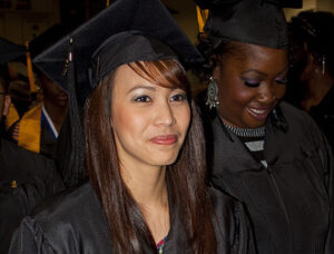 Students in graduation gowns