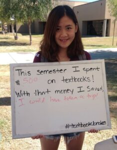 This semester I spent $500 on textbooks! With that money I saved, I could have taken a trip! #textbookbroke