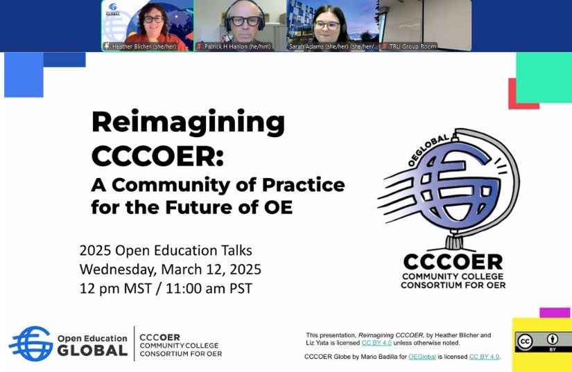 Promotional slide for "Reimagining CCCOER: A Community of Practice for the Future of OE" event.