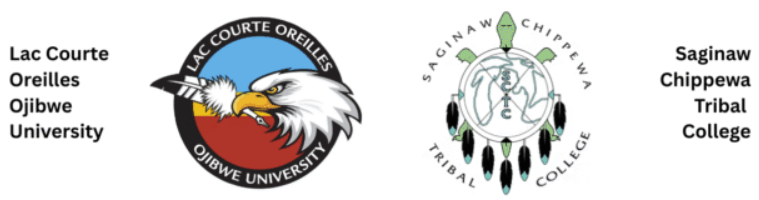 Screenshot from AIHEC's Open Education page displaying logos for Lac Courte Oreilles Ojibwe University and Saginaw Chippewa Tribal College